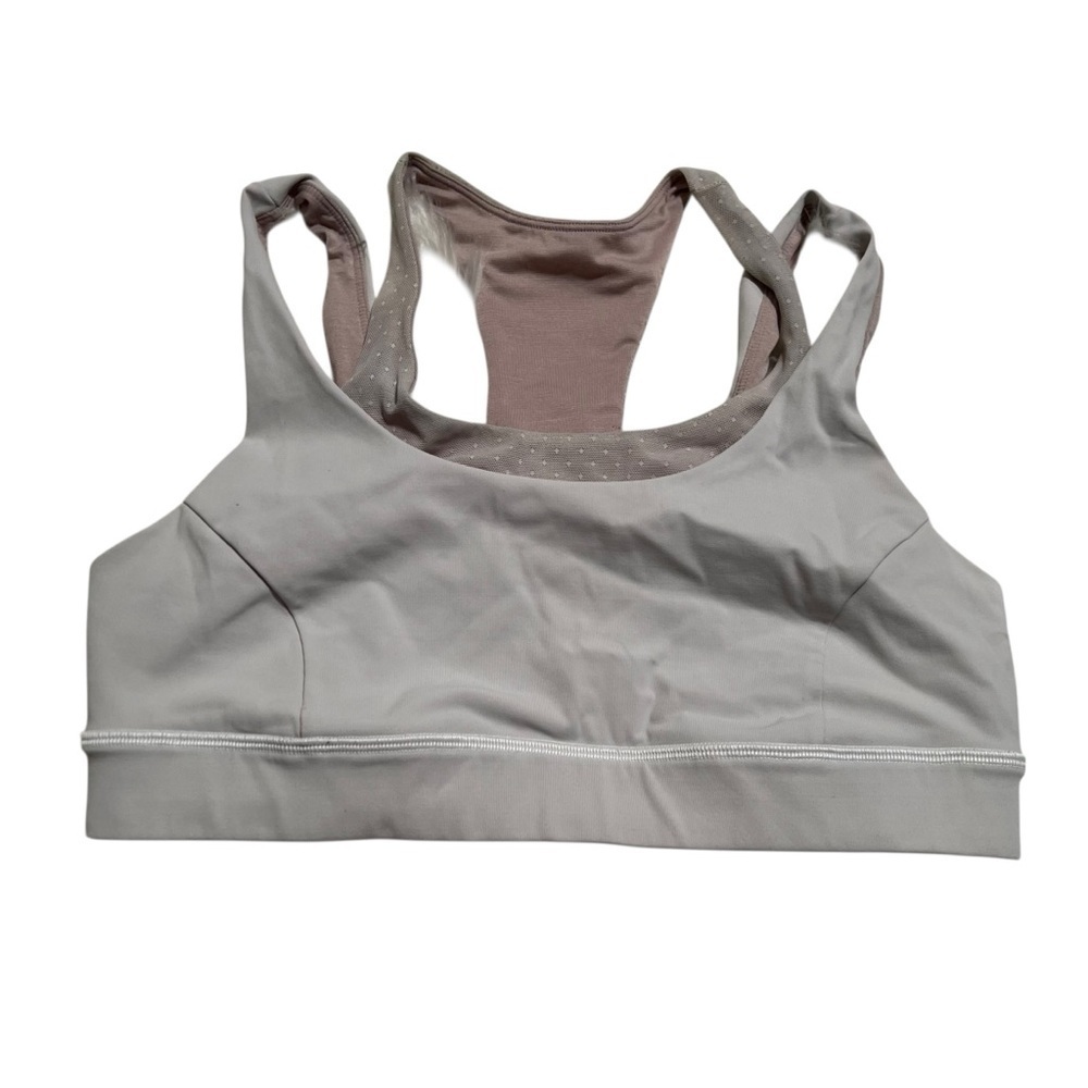 Lululemon Women's Size 8 Glide and Stride Bra Light Gray Mauve Mesh Polka Dots